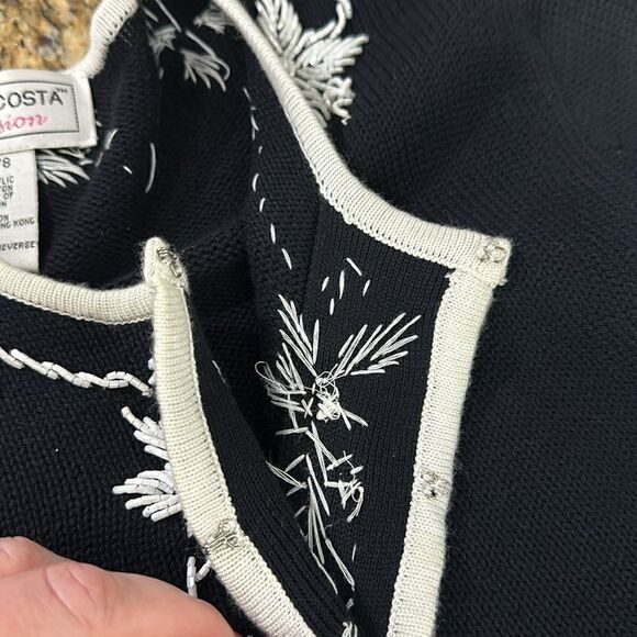 Victor Costa Occasion Vintage Cotton Blend Beaded Cardigan Sweater Size S - Picture 6 of 8